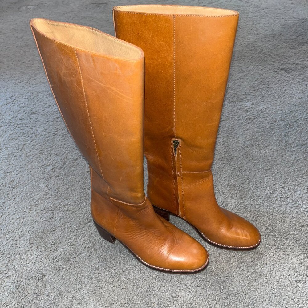Tan Leather Knee-High Boots - Picture 2 of 12